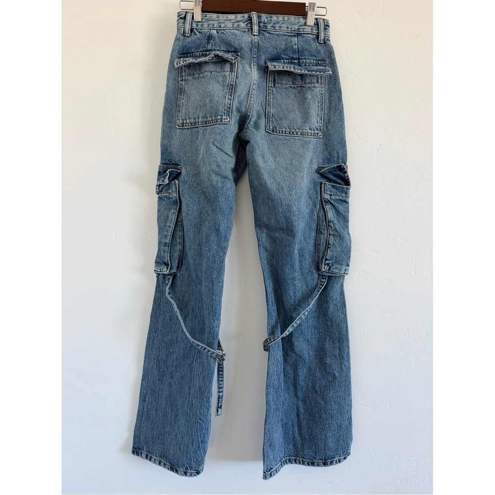 Zara Mid Rise Cargo Jeans Womens 0 Blue Wide Leg Utility Strap 8197/337/400 NWT - Picture 3 of 6